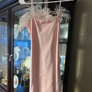 Pink mini feather dress